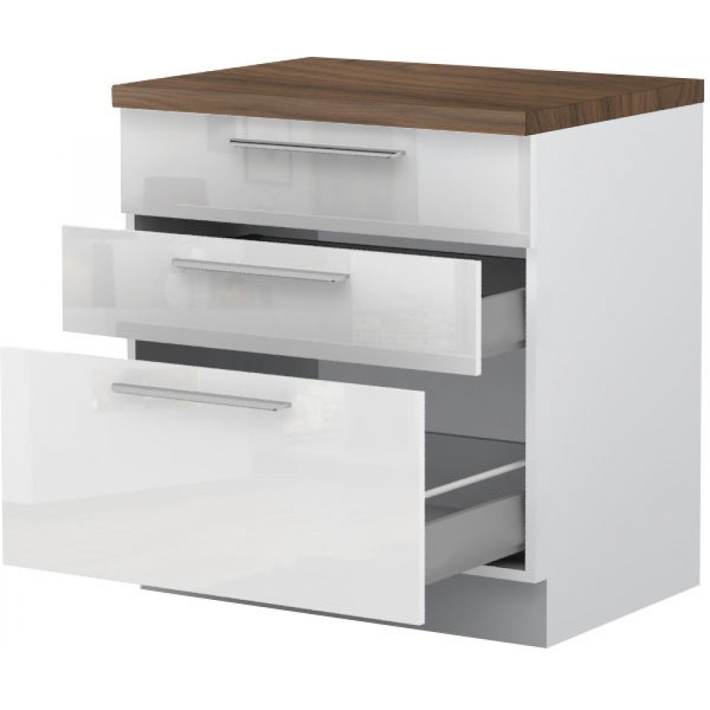 Επιδαπέδιο ντουλάπι Raval R-80-3MBOX-Λευκό - Λευκό γυαλιστερό