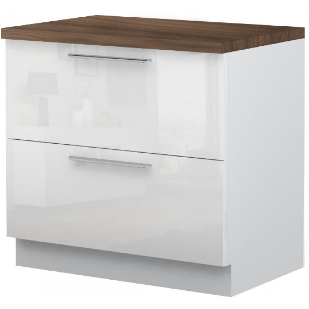 Επιδαπέδιο ντουλάπι Raval R-90-2F-Λευκό - Λευκό γυαλιστερό