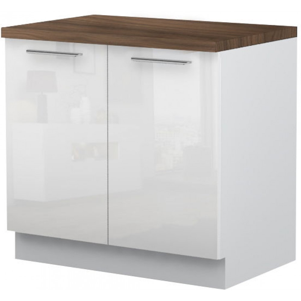 Επιδαπέδιο ντουλάπι Raval R-90-2K-Λευκό - Λευκό γυαλιστερό