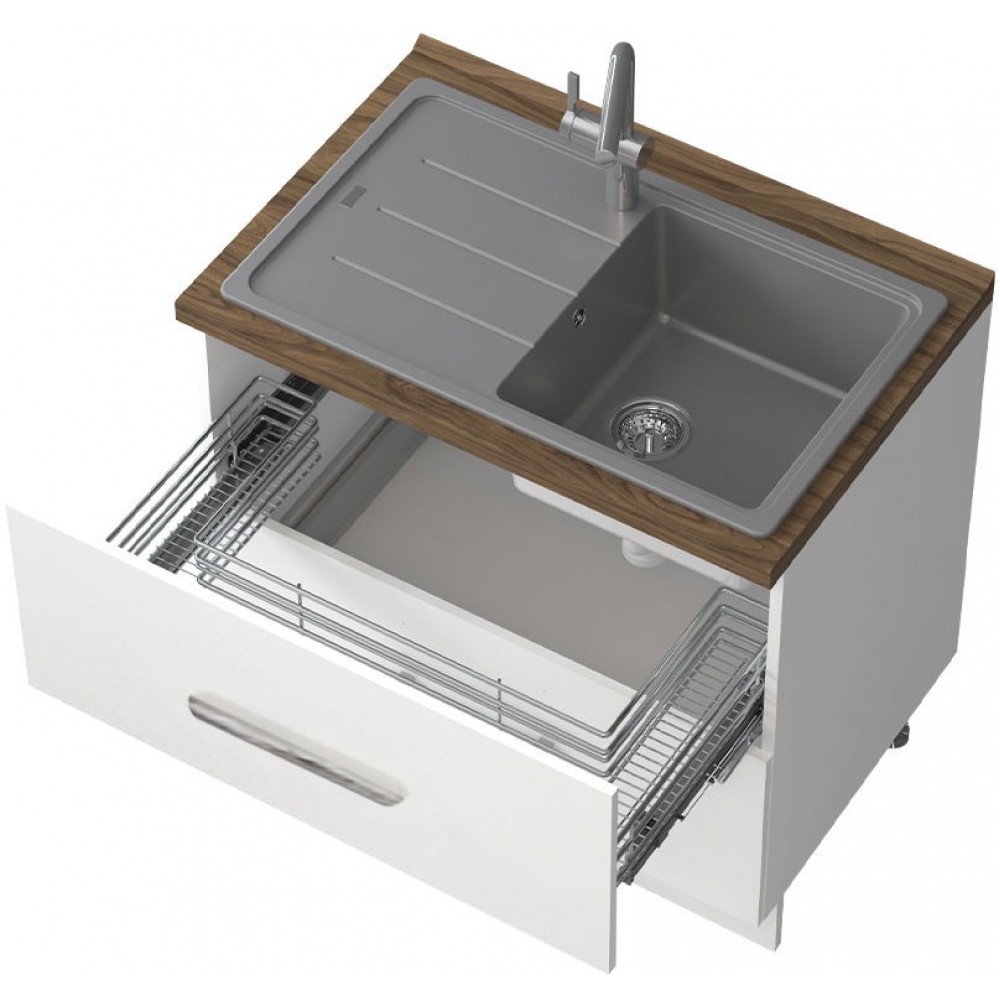 Επιδαπέδιο ντουλάπι νεροχύτη Raval R-90-2MZ-Λευκό - Λευκό γυαλιστερό