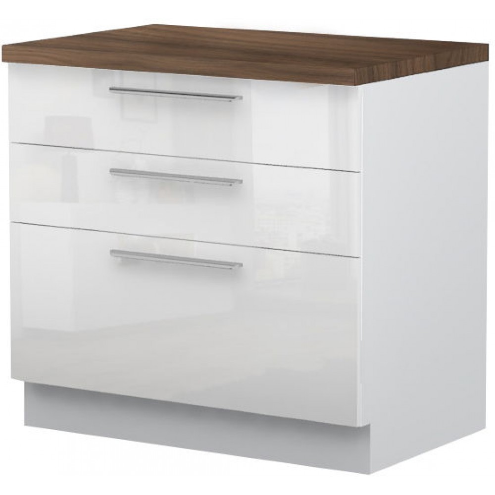 Επιδαπέδιο ντουλάπι Raval R-90-3F-Λευκό - Λευκό γυαλιστερό