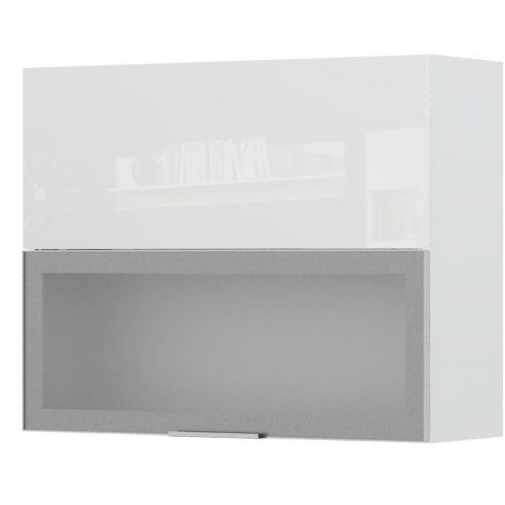 Ντουλάπι κρεμαστό Raval V7-90-1KALP με βιτρίνα-Λευκό - Λευκό γυαλιστερό