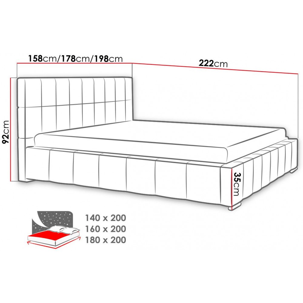 Επενδυμένο κρεβάτι Leo-Gkri Skouro-160 x 200