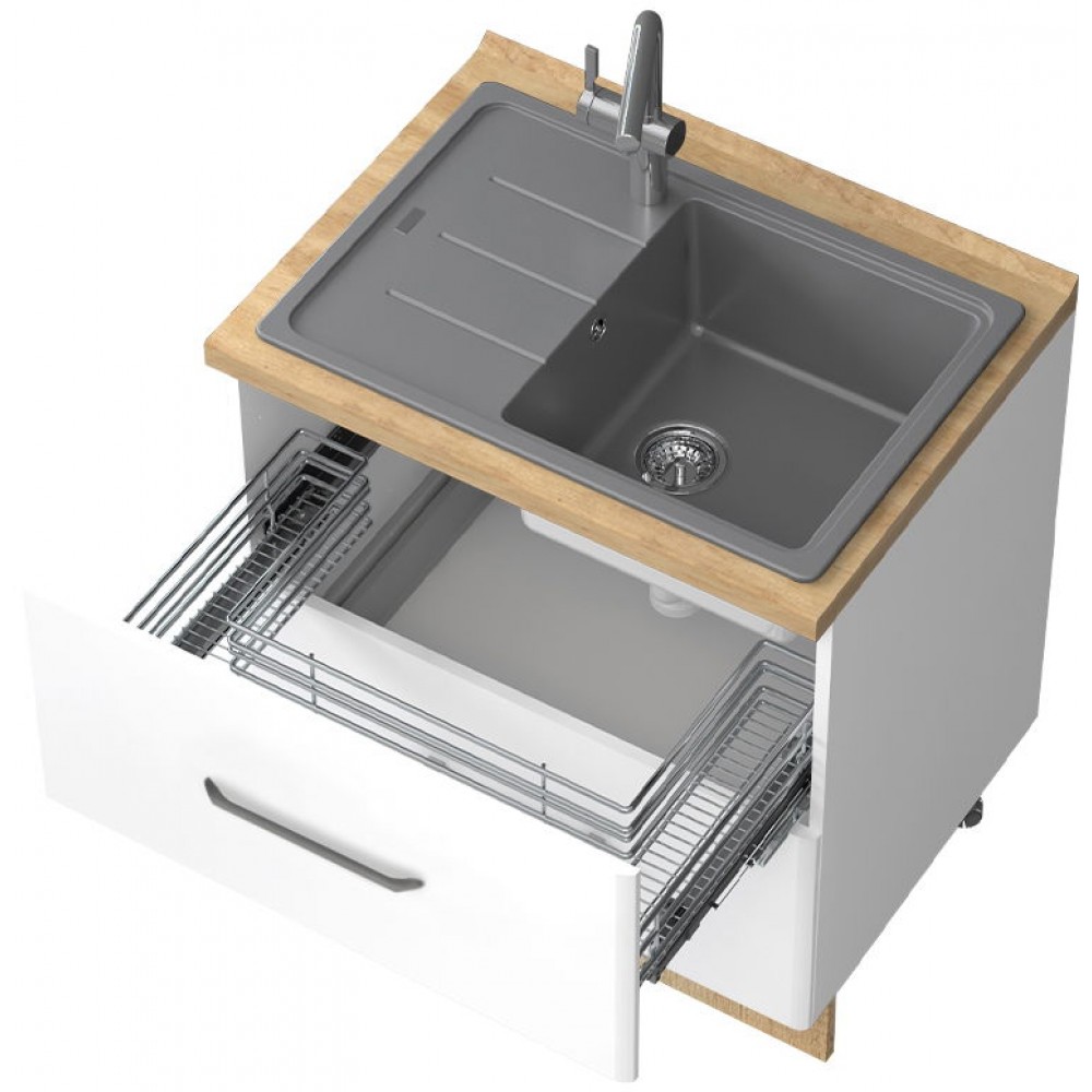 Επιδαπέδιο ντουλάπι νεροχύτη Modena R-80-2MZ-Λευκό - Λευκό γυαλιστερό