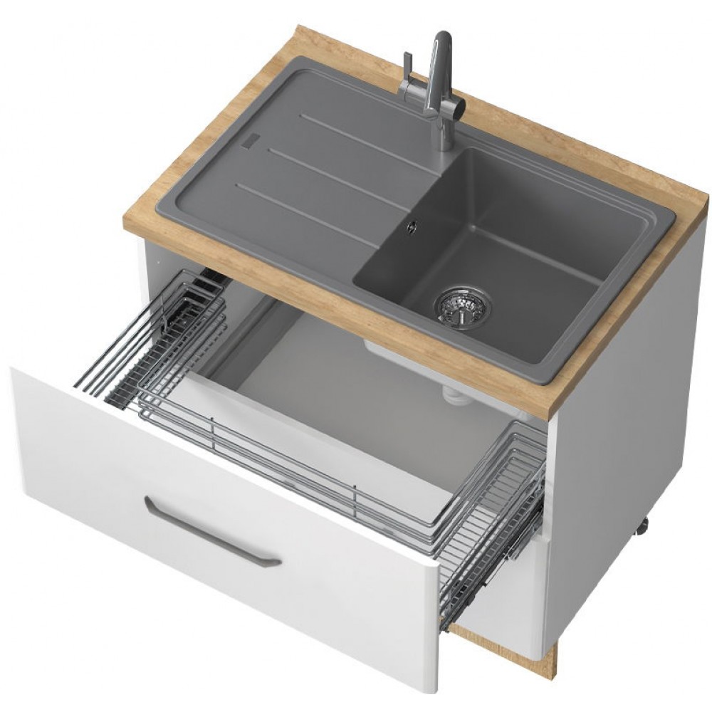 Επιδαπέδιο ντουλάπι νεροχύτη Modena R-90-2MZ-Λευκό - Λευκό γυαλιστερό