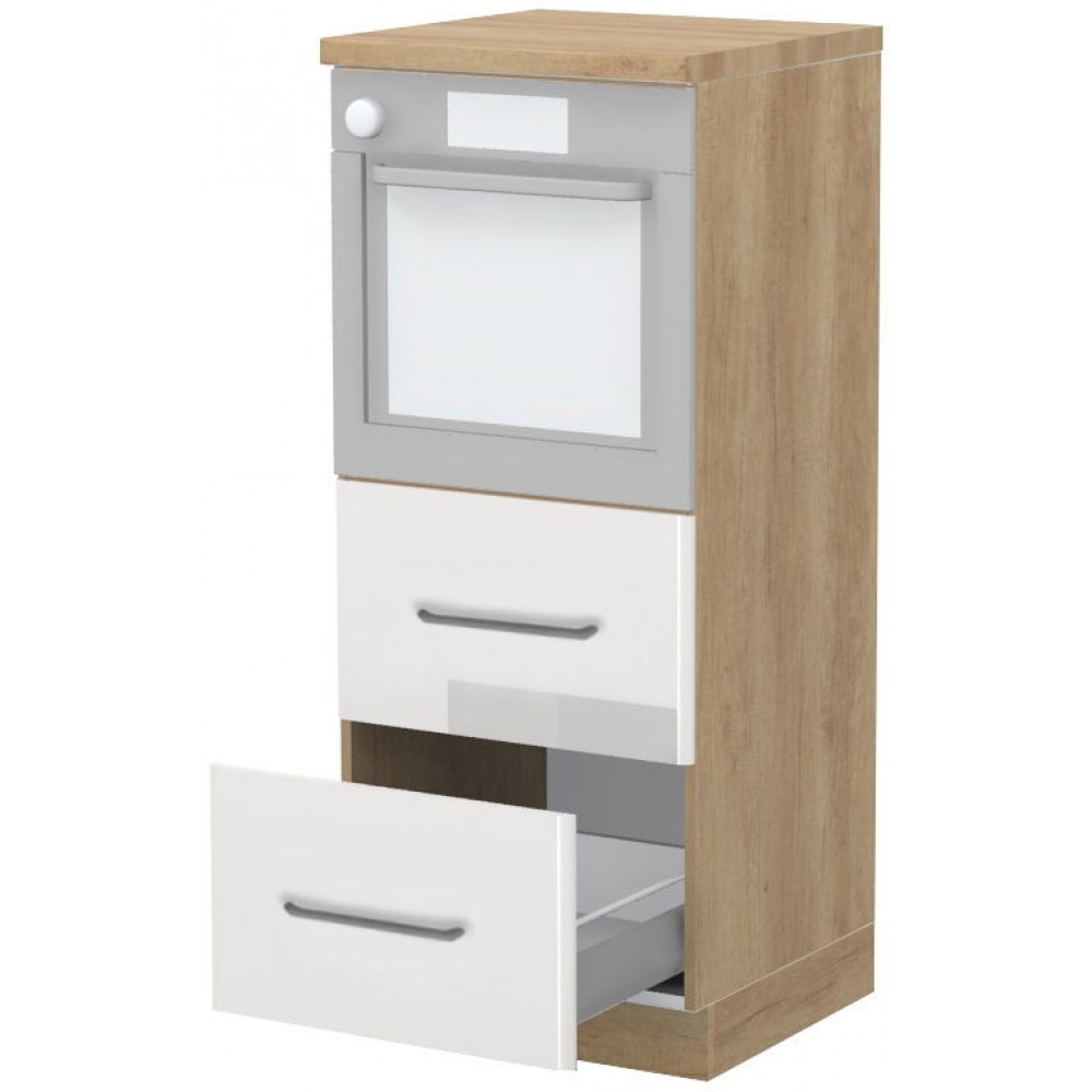 Επιδαπέδιο ντουλάπι φούρνου ψηλό Modena K14-60-2MB-Δρυς - Λευκό γυαλιστερό