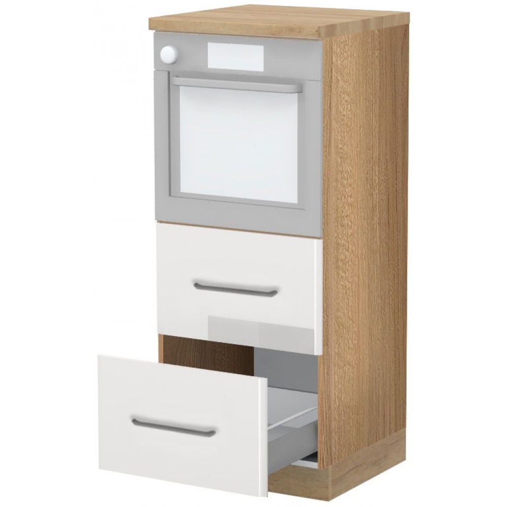 Επιδαπέδιο ντουλάπι φούρνου ψηλό Modena K14-60-2MB-Καρυδί - Λευκό γυαλιστερό