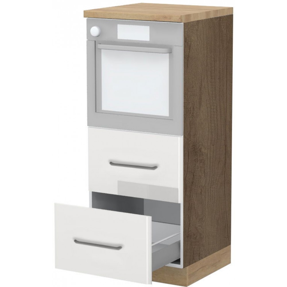 Επιδαπέδιο ντουλάπι φούρνου ψηλό Modena K14-60-2MB-Φυσικό σκούρο - Λευκό γυαλιστερό