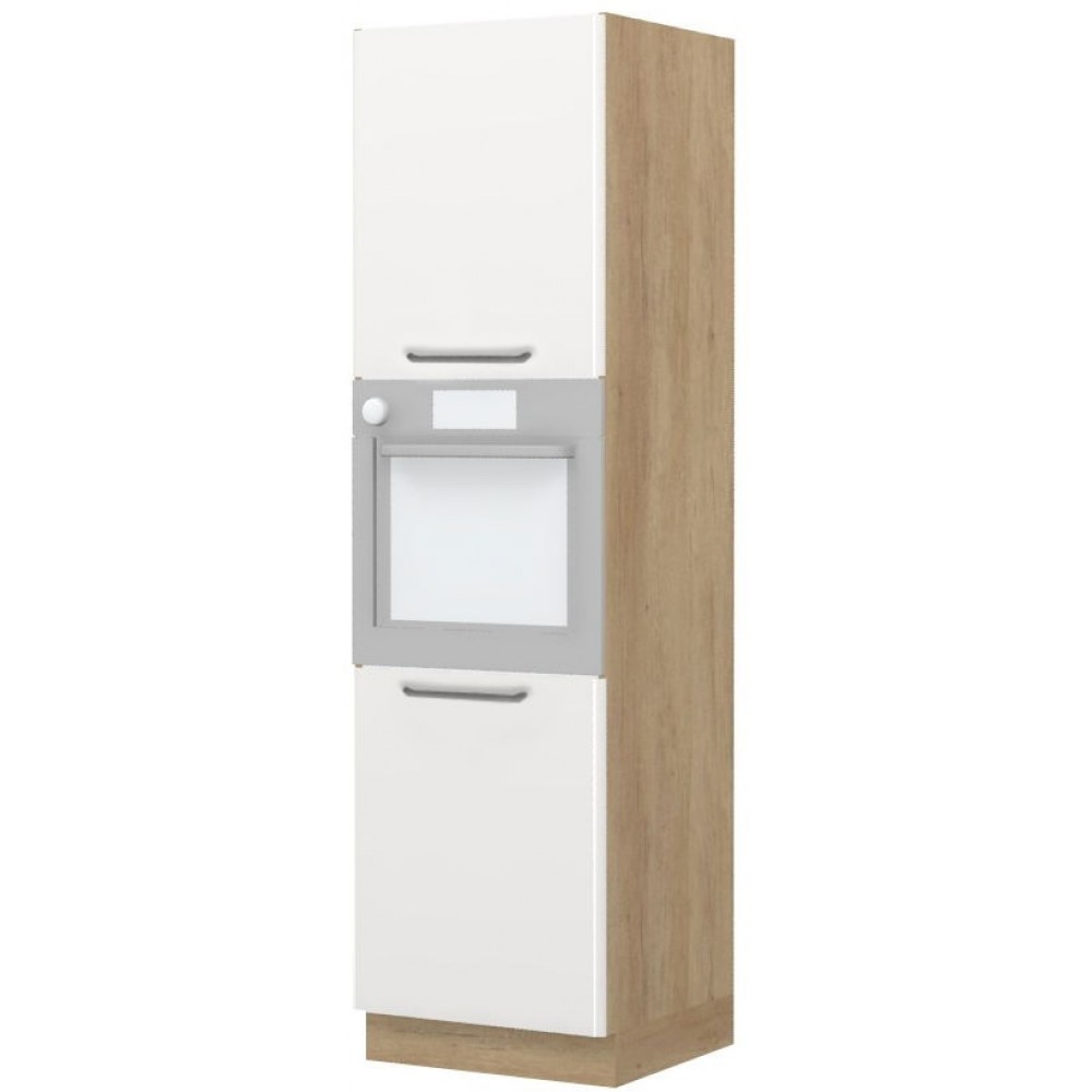 Επιδαπέδιο ντουλάπι φούρνου ψηλό Modena K21-60-2KR-Δρυς - Λευκό γυαλιστερό