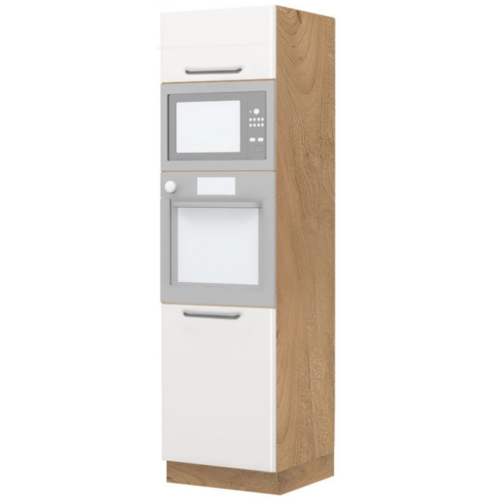 Επιδαπέδιο ντουλάπι φούρνου ψηλό Modena K21-60-RM-Καρυδί - Λευκό γυαλιστερό