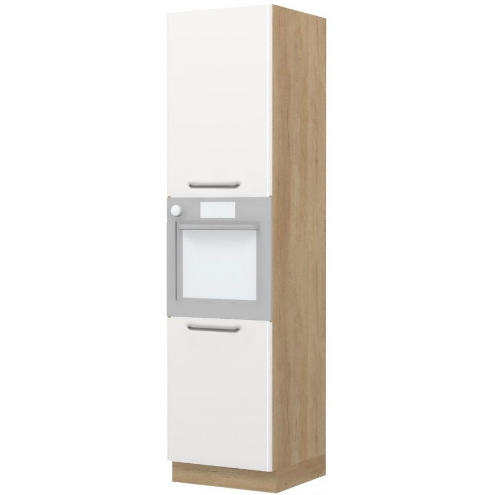 Επιδαπέδιο ντουλάπι φούρνου ψηλό Modena K23-60-2KR-Δρυς - Λευκό γυαλιστερό