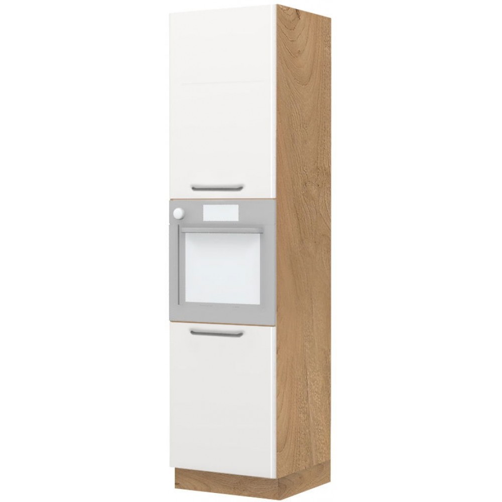 Επιδαπέδιο ντουλάπι φούρνου ψηλό Modena K23-60-2KR-Καρυδί - Λευκό γυαλιστερό