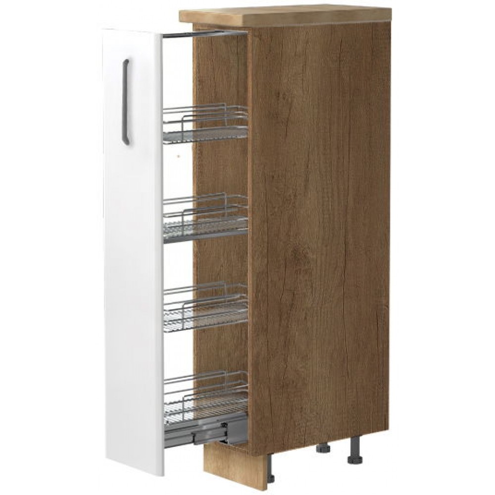 Επιδαπέδιο ντουλάπι ψηλό Modena K14-30-1KZ-Φυσικό σκούρο - Λευκό γυαλιστερό