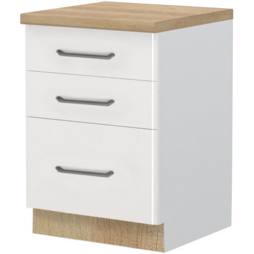 Επιδαπέδιο ντουλάπι Modena R-60-3F-Λευκό - Λευκό γυαλιστερό