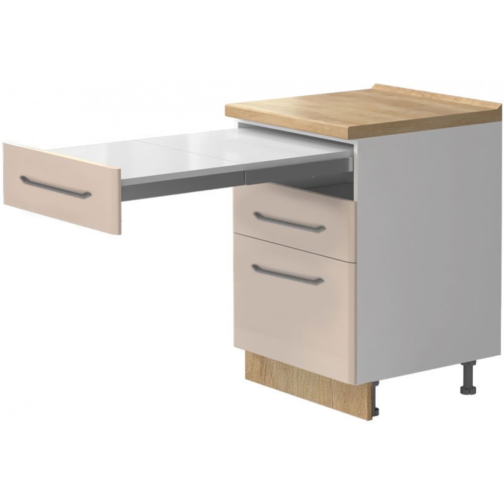 Επιδαπέδιο ντουλάπι Modena R-60-3FMS με επεκτεινόμενο τραπέζι-Λευκό - Μπεζ