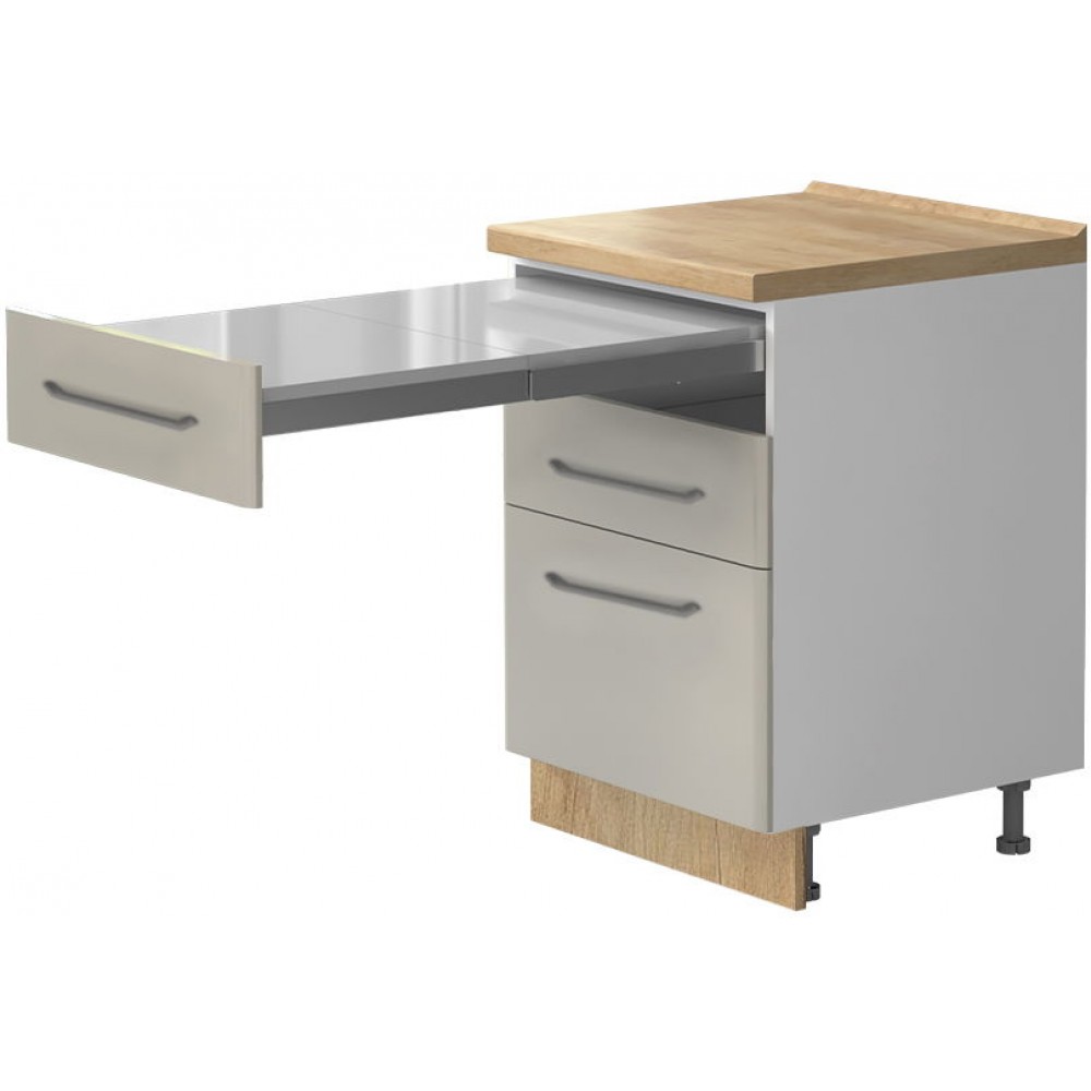 Επιδαπέδιο ντουλάπι Modena R-60-3FS με επεκτεινόμενο τραπέζι-Λευκό - Γκρι ανοιχτό