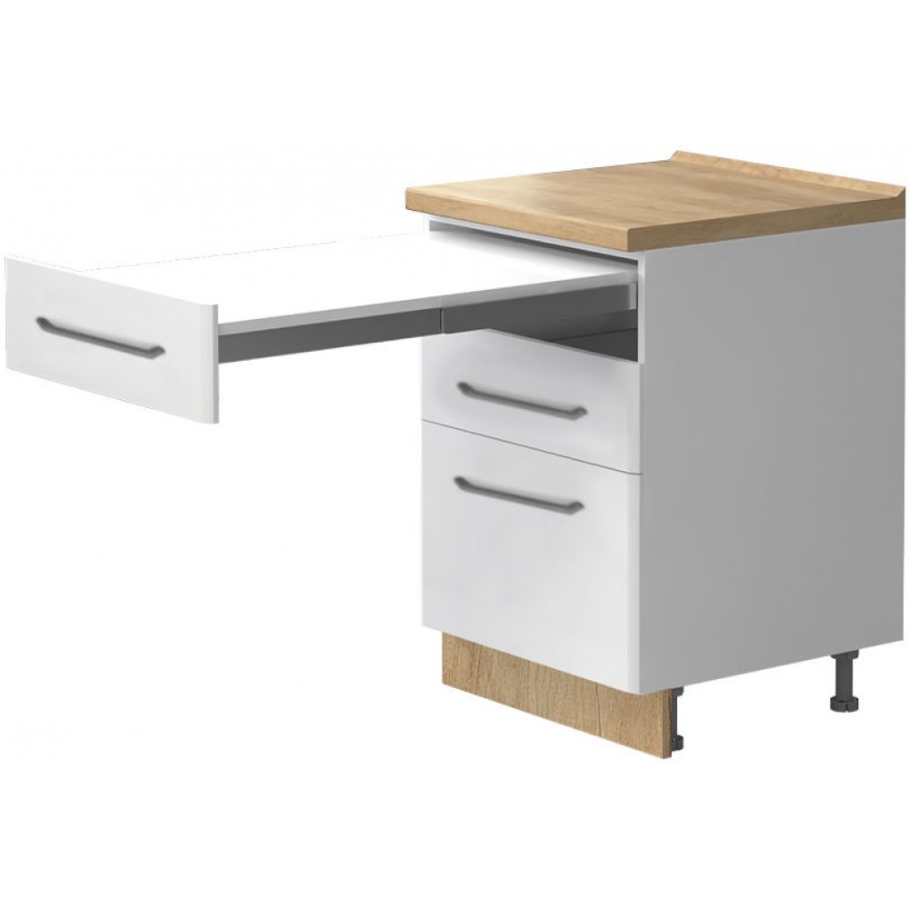 Επιδαπέδιο ντουλάπι Modena R-60-3FS με επεκτεινόμενο τραπέζι-Λευκό - Λευκό γυαλιστερό