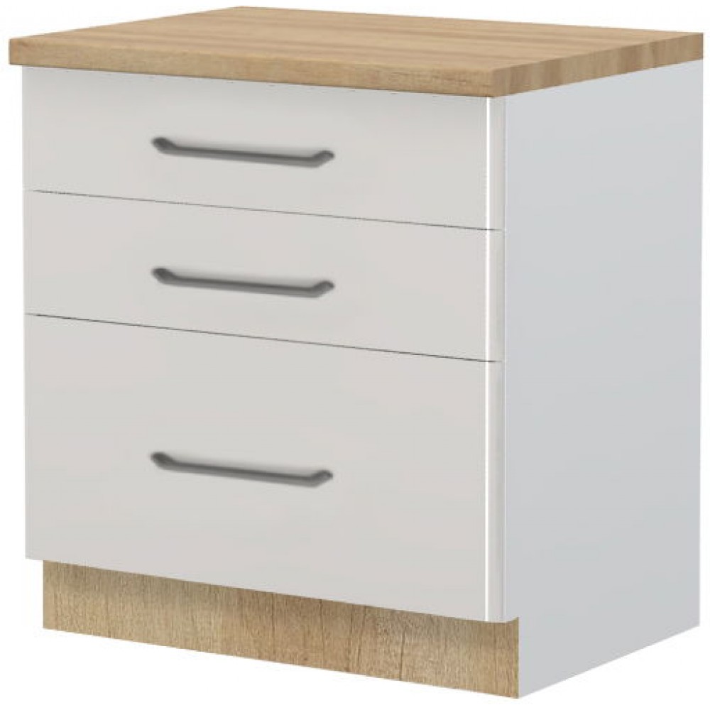 Επιδαπέδιο ντουλάπι Modena R-80-3F-Λευκό - Γκρι ανοιχτό