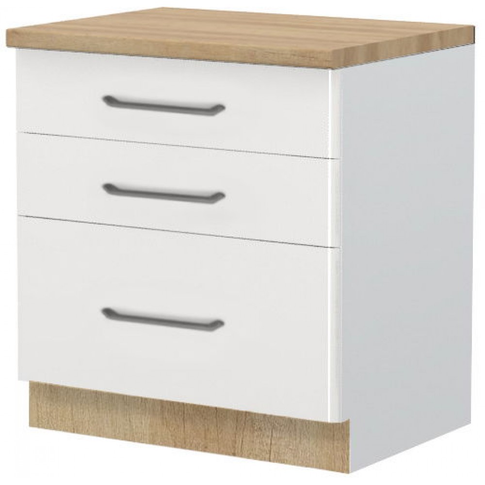 Επιδαπέδιο ντουλάπι Modena R-80-3F-Λευκό - Λευκό γυαλιστερό