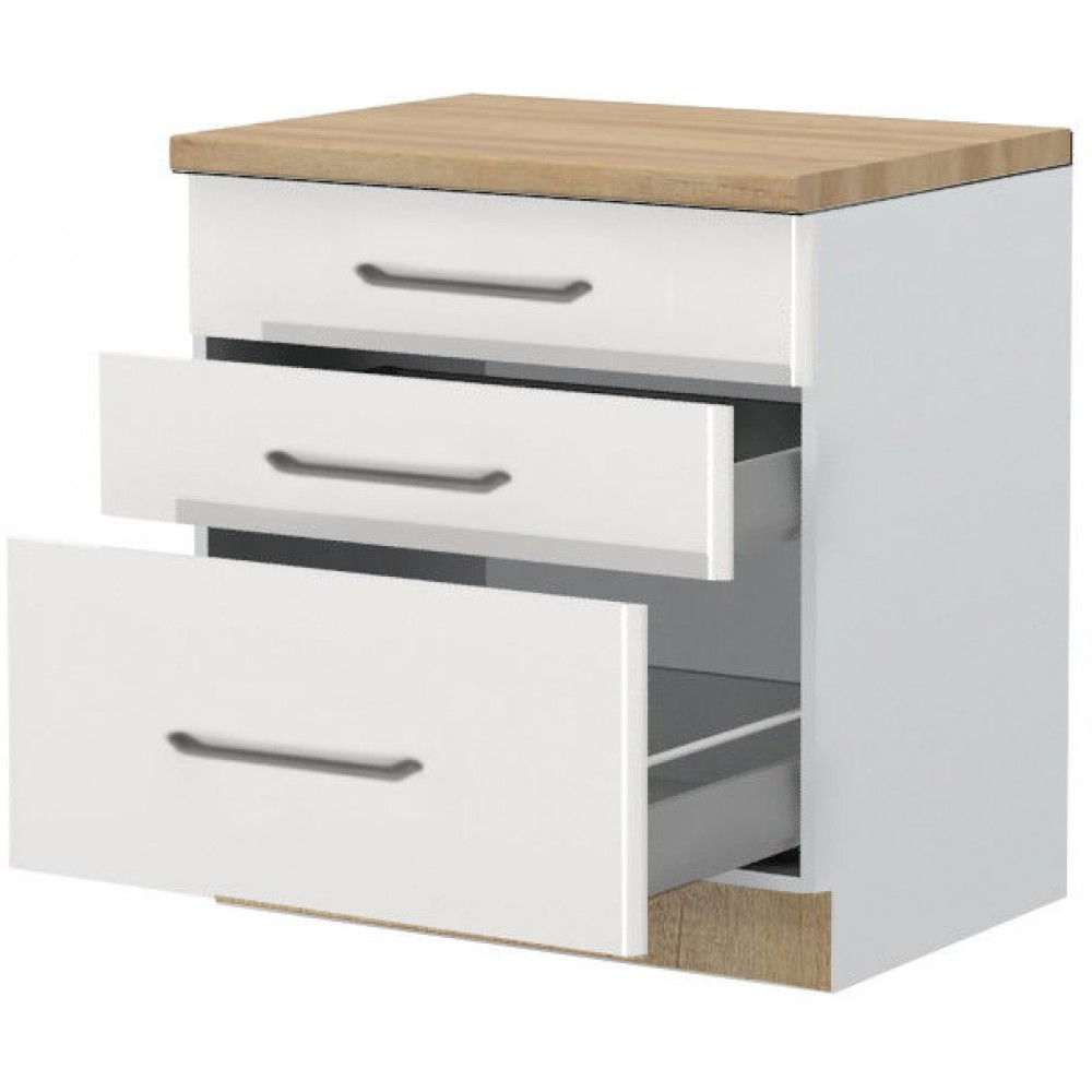 Επιδαπέδιο ντουλάπι Modena R-80-3MBOX-Λευκό - Λευκό γυαλιστερό