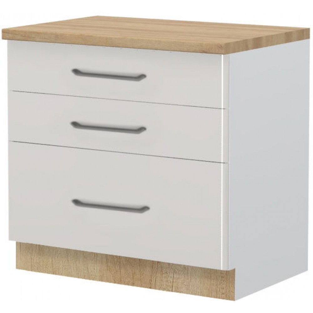 Επιδαπέδιο ντουλάπι Modena R-90-3F-Λευκό - Γκρι ανοιχτό