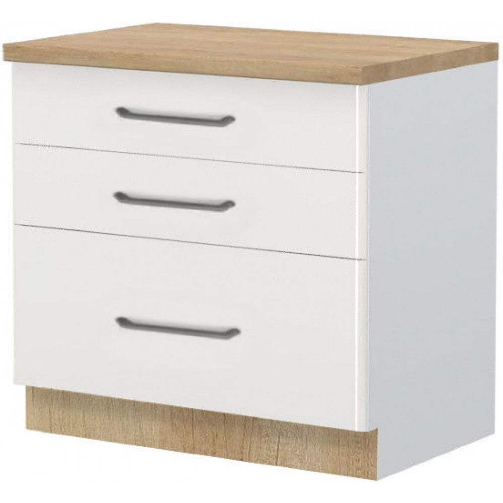 Επιδαπέδιο ντουλάπι Modena R-90-3F-Λευκό - Λευκό γυαλιστερό