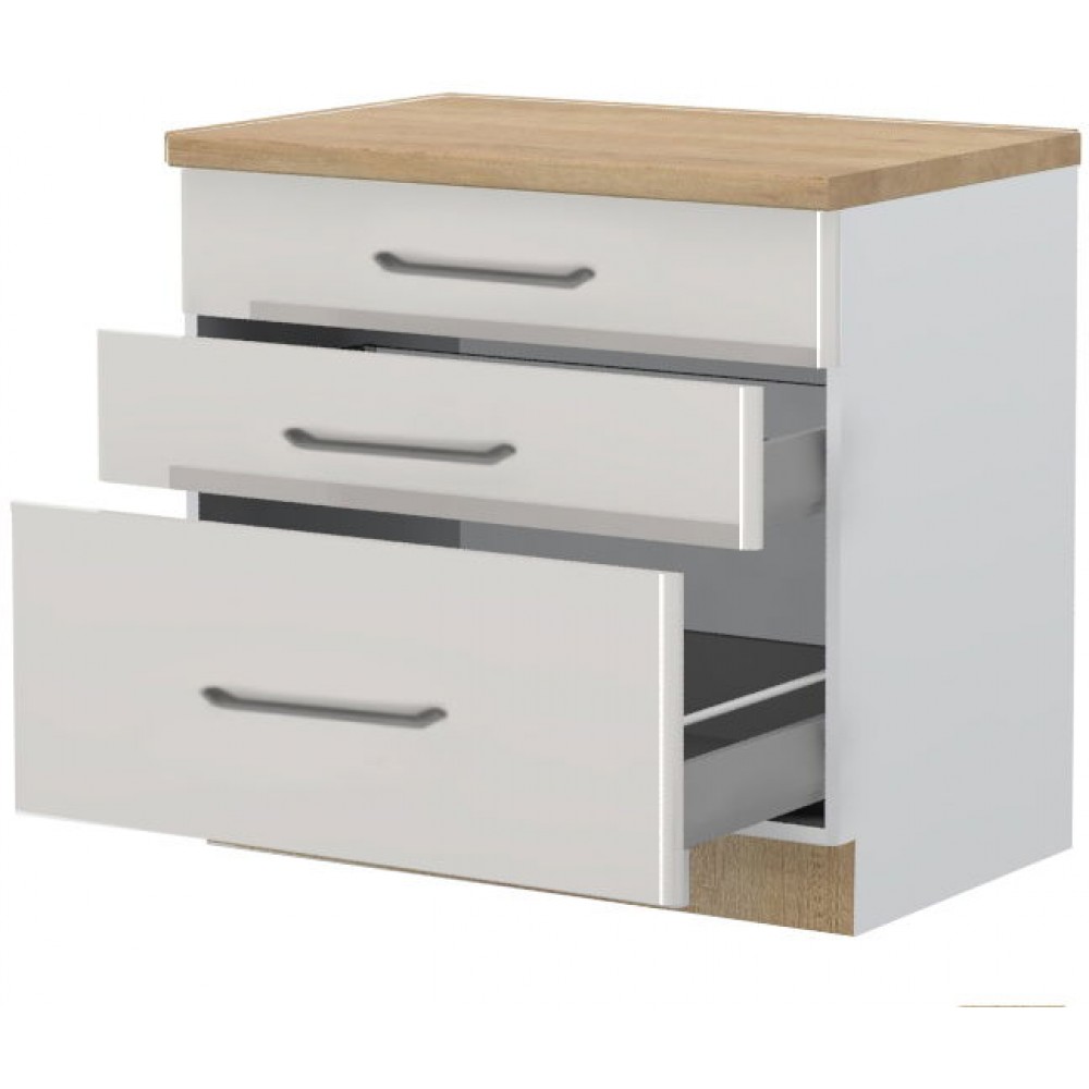 Επιδαπέδιο ντουλάπι Modena R-90-3MBOX-Λευκό - Γκρι ανοιχτό