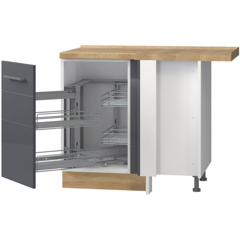 Επιδαπέδιο γωνιακό ντουλάπι Hudson R-UG-1KMC-Λευκό - Γκρι-Αριστερά