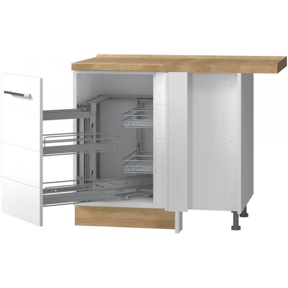 Επιδαπέδιο γωνιακό ντουλάπι Hudson R-UG-1KMC-Λευκό - Λευκό γυαλιστερό-Αριστερά