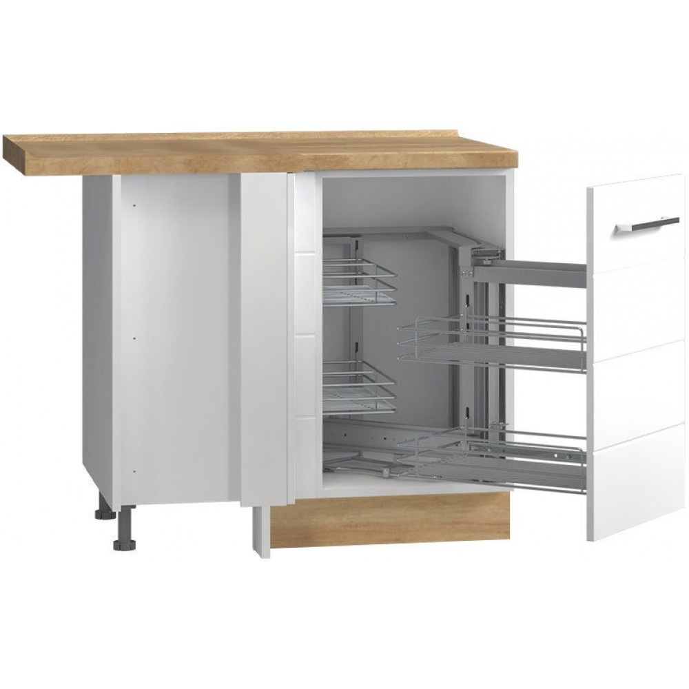 Επιδαπέδιο γωνιακό ντουλάπι Hudson R-UG-1KMC-Λευκό - Λευκό γυαλιστερό-Δεξιά