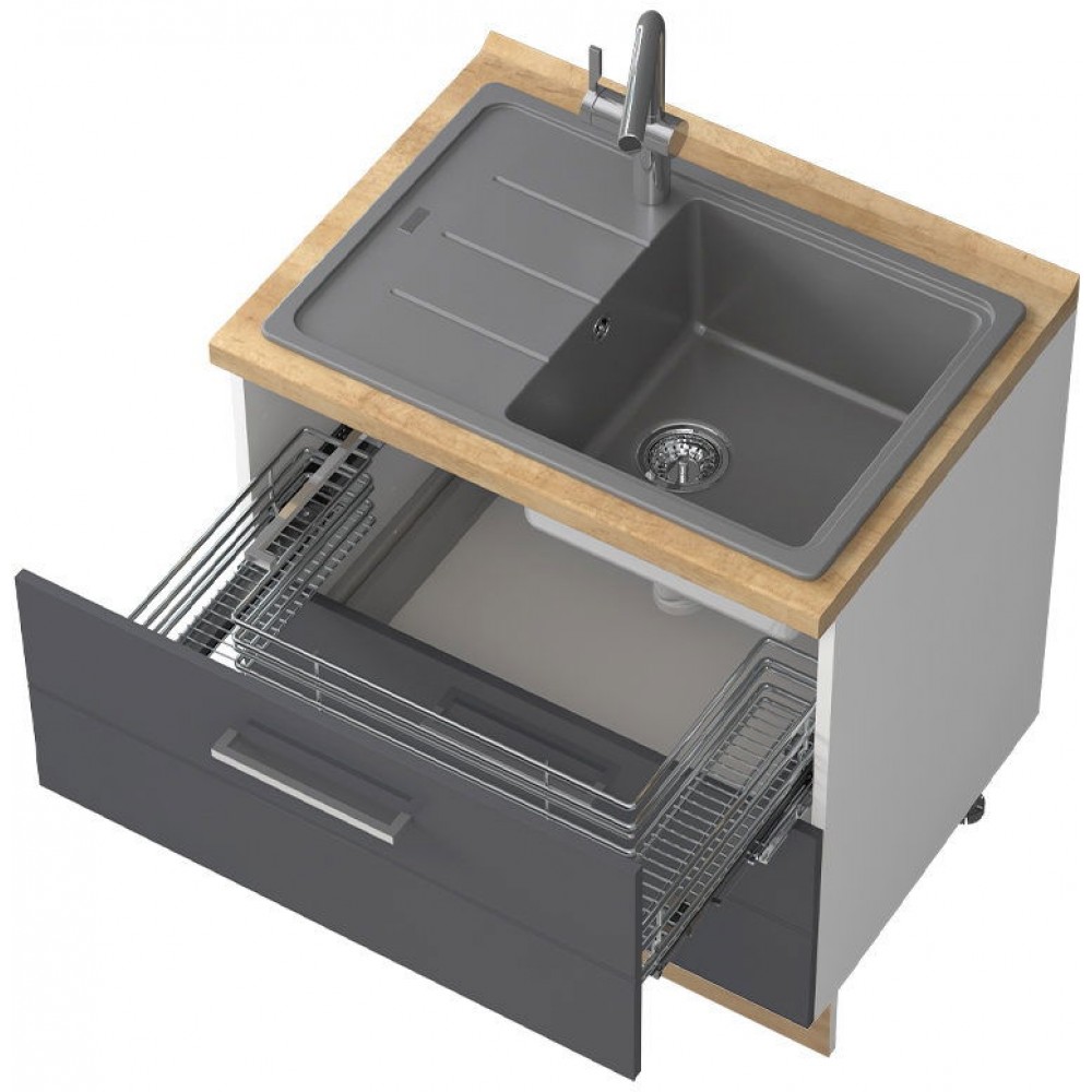 Επιδαπέδιο ντουλάπι νεροχύτη Hudson R-80-2MZ-Λευκό - Γκρι