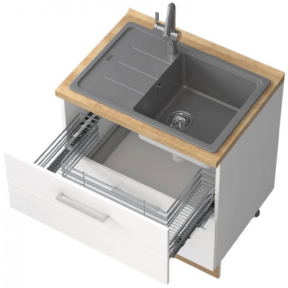 Επιδαπέδιο ντουλάπι νεροχύτη Hudson R-80-2MZ-Λευκό - Λευκό γυαλιστερό