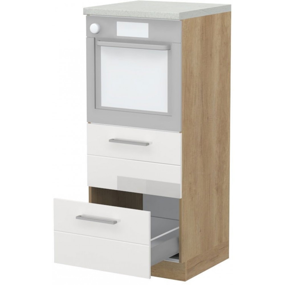 Επιδαπέδιο ντουλάπι φούρνου ψηλό Hudson K14-60-2MB-Δρυς - Λευκό