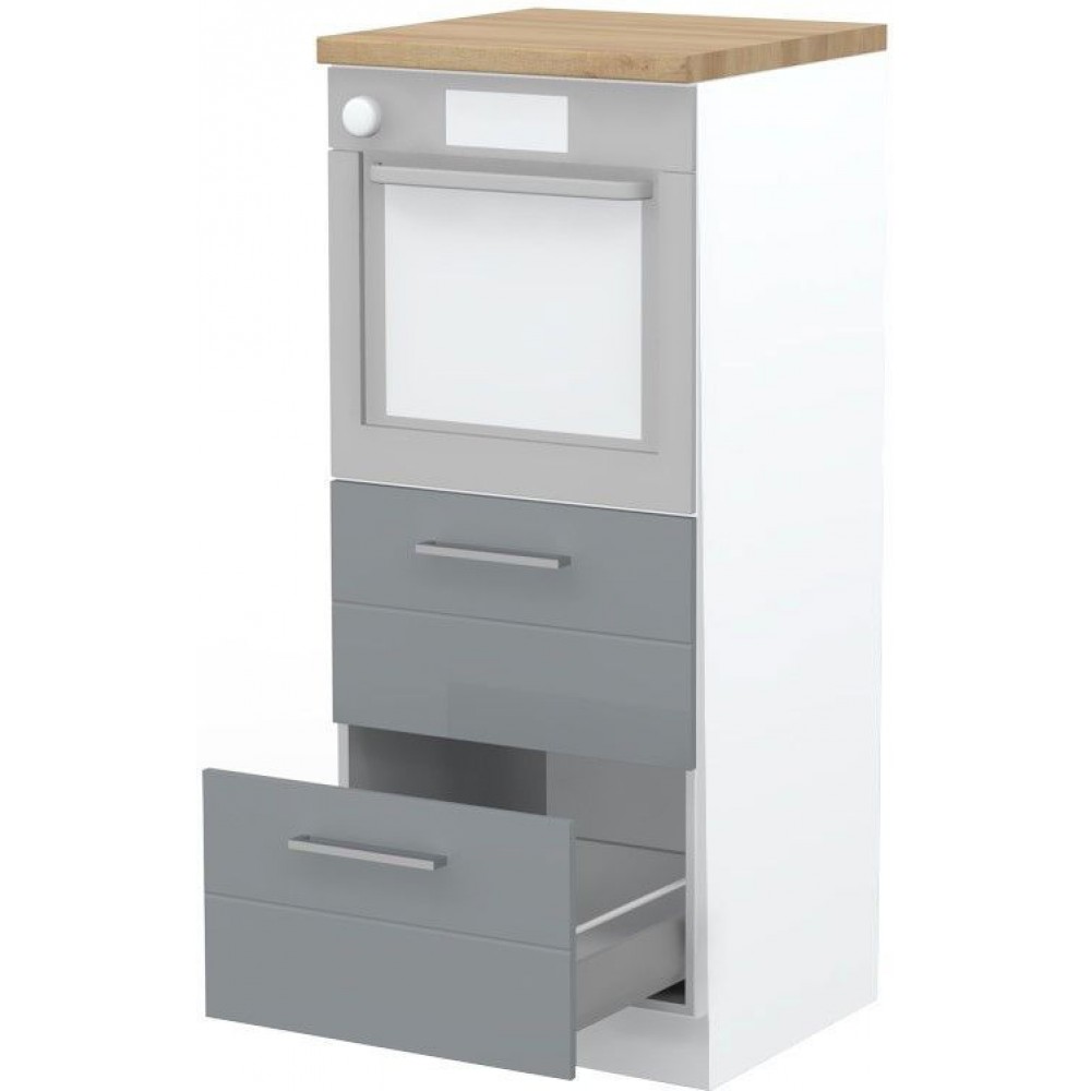 Επιδαπέδιο ντουλάπι φούρνου ψηλό Hudson K14-60-2MB-Λευκό γυαλιστερό - Γκρι