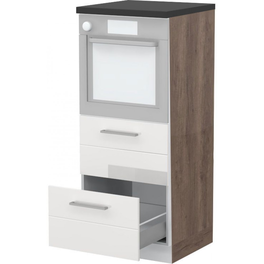 Επιδαπέδιο ντουλάπι φούρνου ψηλό Hudson K14-60-2MB-Φυσικό σκούρο - Λευκό