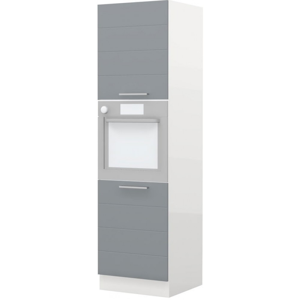 Επιδαπέδιο ντουλάπι φούρνου ψηλό Hudson K21-60-2KR-Λευκό γυαλιστερό - Γκρι