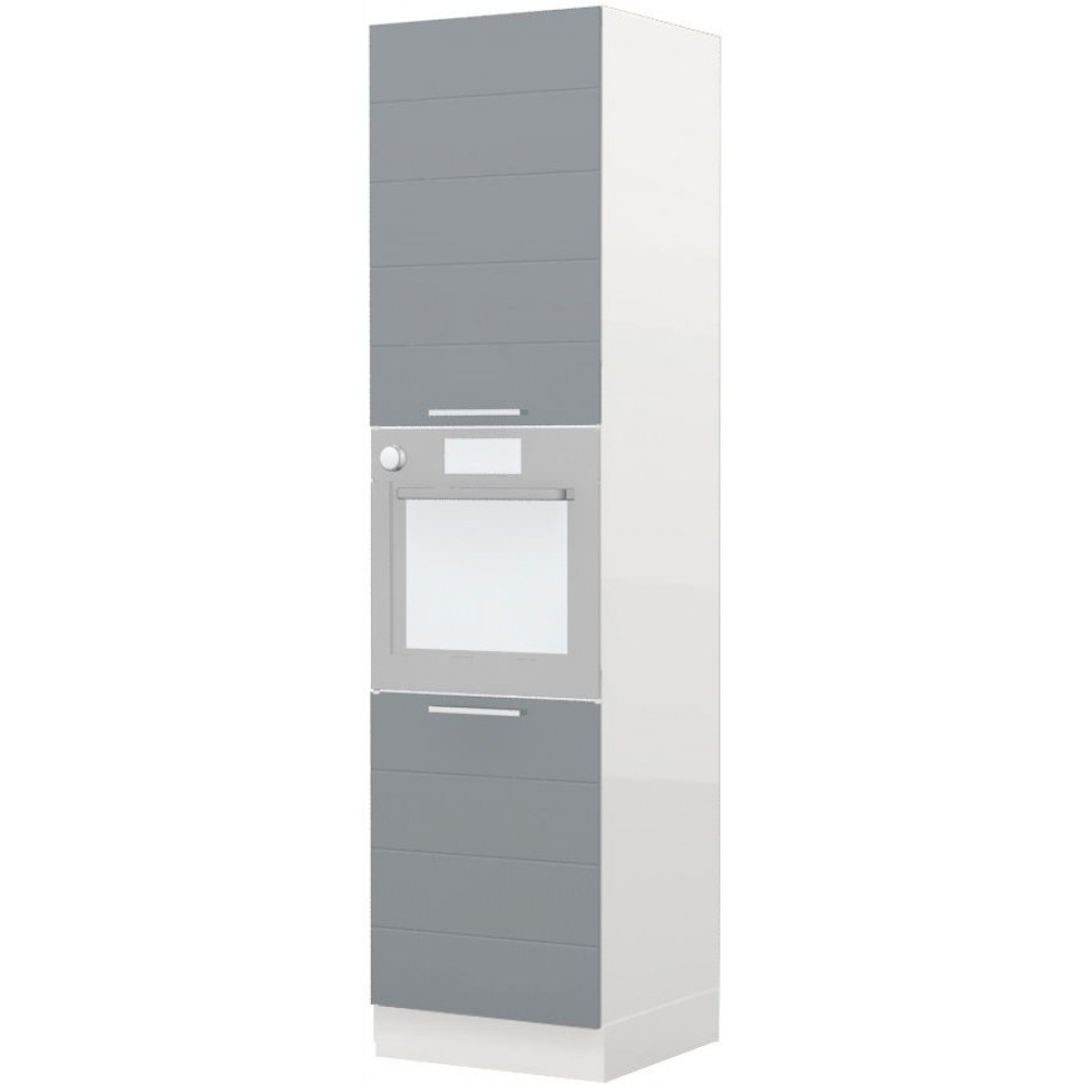 Επιδαπέδιο ντουλάπι φούρνου ψηλό Hudson K23-60-2KR-Λευκό γυαλιστερό - Γκρι