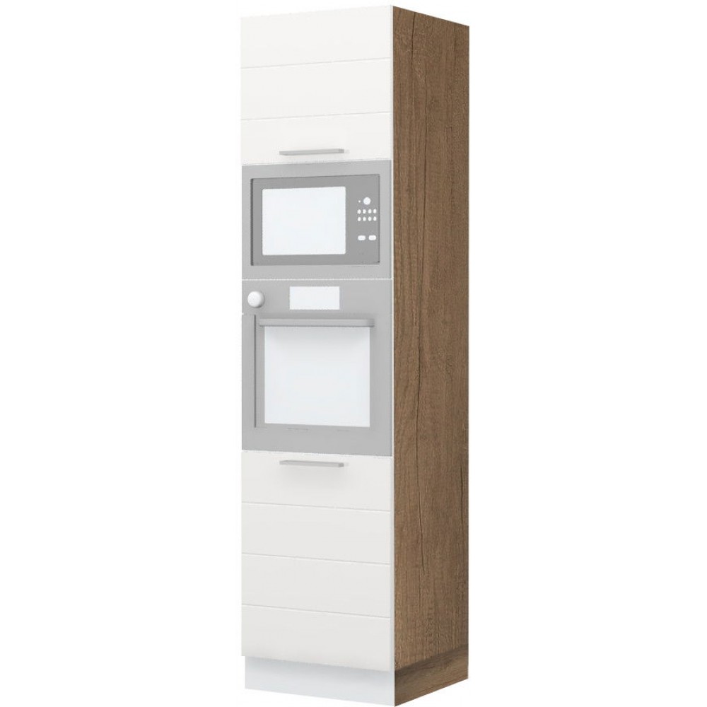 Επιδαπέδιο ντουλάπι φούρνου ψηλό Hudson K23-60-2RM-Φυσικό σκούρο - Λευκό
