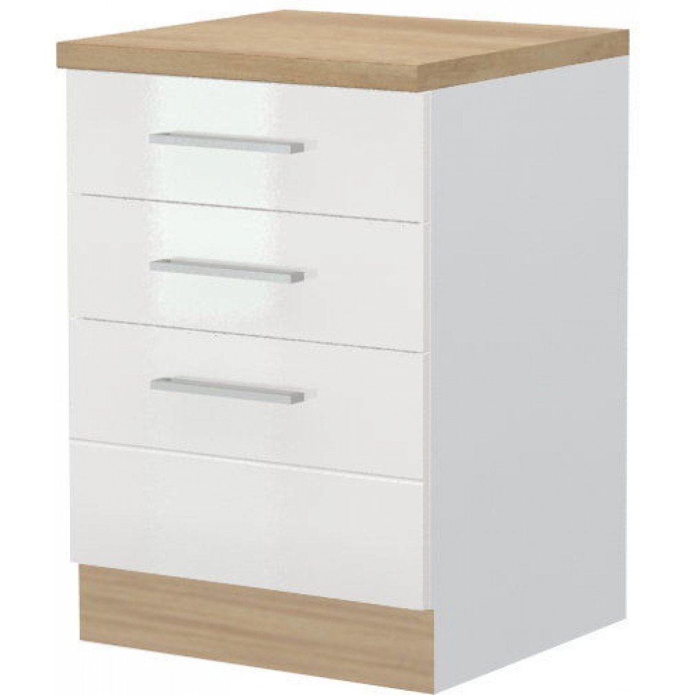 Επιδαπέδιο ντουλάπι Hudson R-60-3F-Λευκό - Λευκό γυαλιστερό