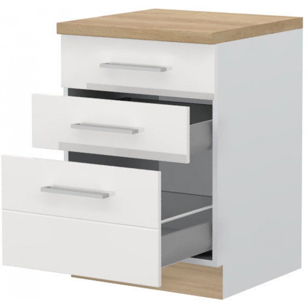 Επιδαπέδιο ντουλάπι Hudson R-60-3MBOX-Λευκό - Λευκό γυαλιστερό