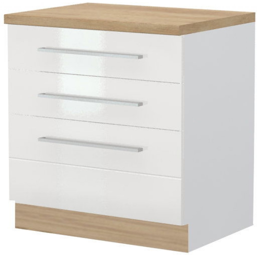 Επιδαπέδιο ντουλάπι Hudson R-80-3F-Λευκό - Λευκό γυαλιστερό