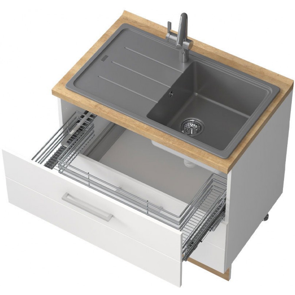 Επιδαπέδιο ντουλάπι Hudson R-90-2MZ-Λευκό - Λευκό γυαλιστερό