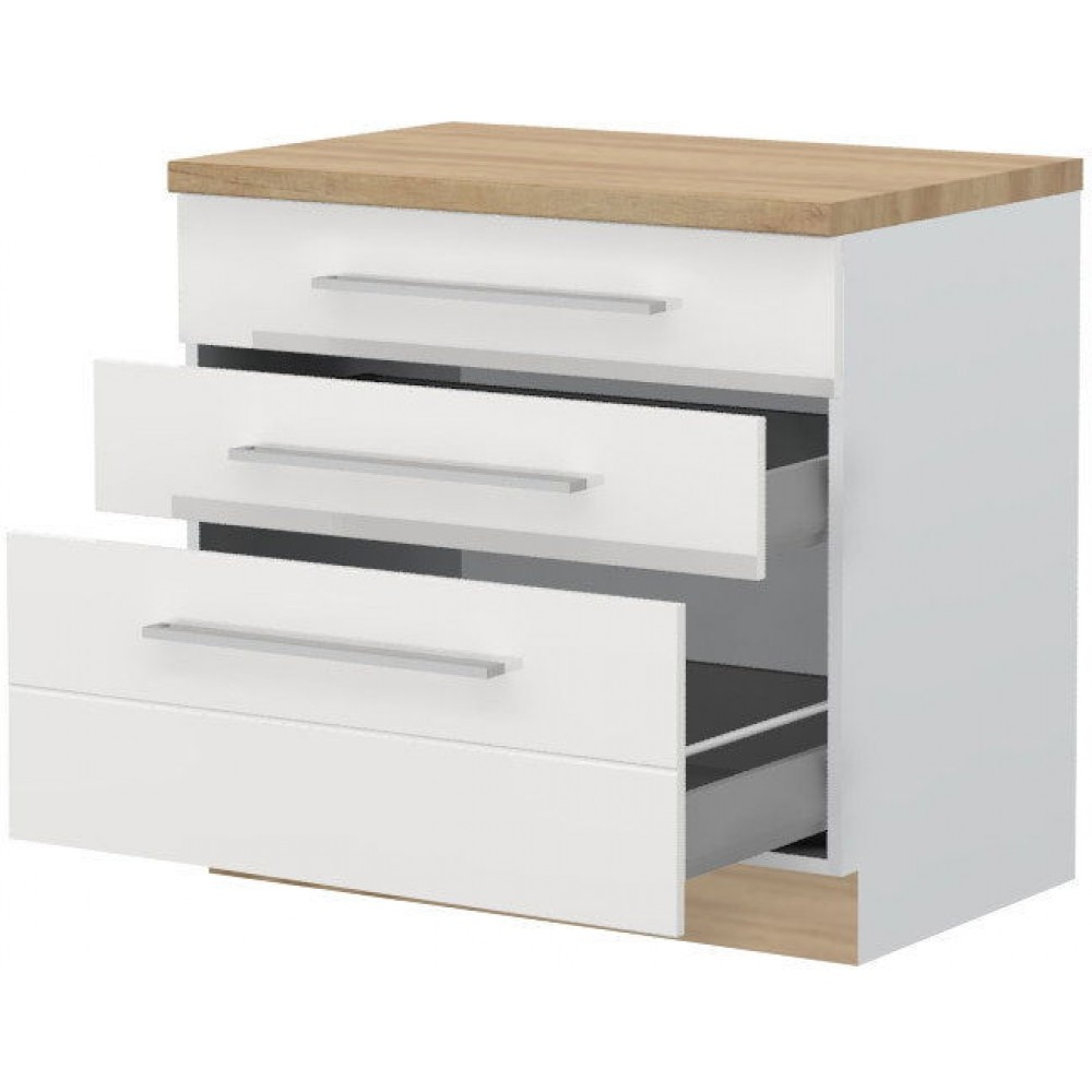 Επιδαπέδιο ντουλάπι Hudson R-90-3MBOX-Λευκό - Λευκό γυαλιστερό