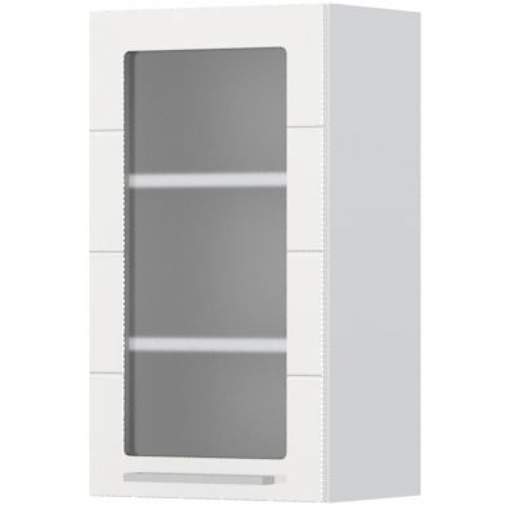 Ντουλάπι κρεμαστό Hudson V7-40-1KS με βιτρίνα-Λευκό - Λευκό γυαλιστερό