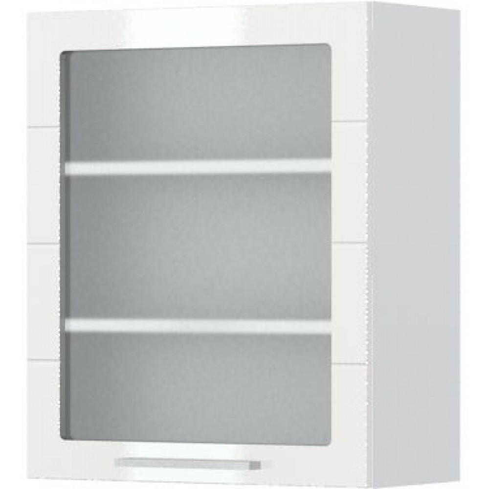 Ντουλάπι κρεμαστό Hudson V7-60-1KS με βιτρίνα-Λευκό - Λευκό γυαλιστερό