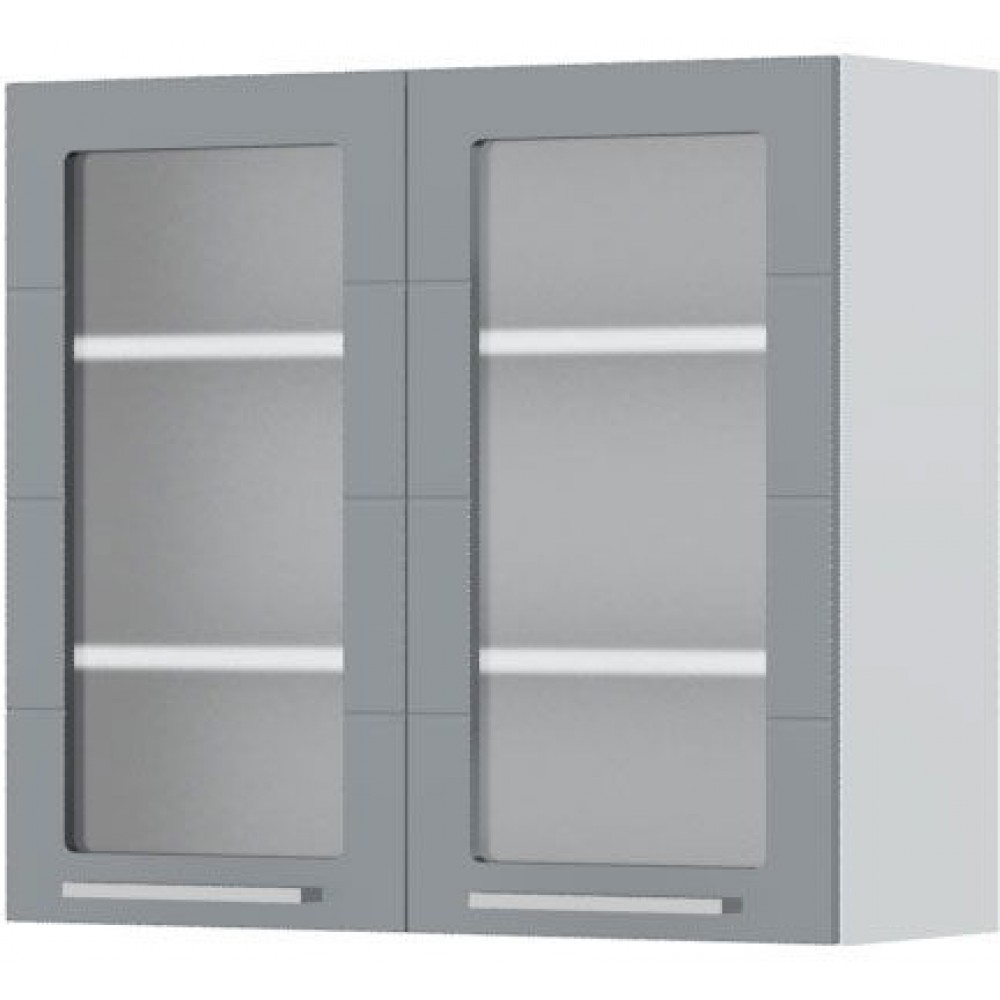 Ντουλάπι κρεμαστό Hudson V7-80-2KS με βιτρίνα-Λευκό - Γκρι