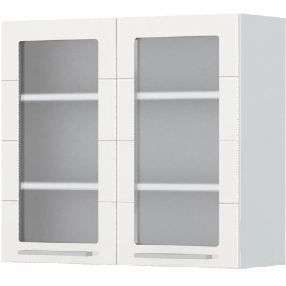 Ντουλάπι κρεμαστό Hudson V7-80-2KS με βιτρίνα-Λευκό - Λευκό γυαλιστερό