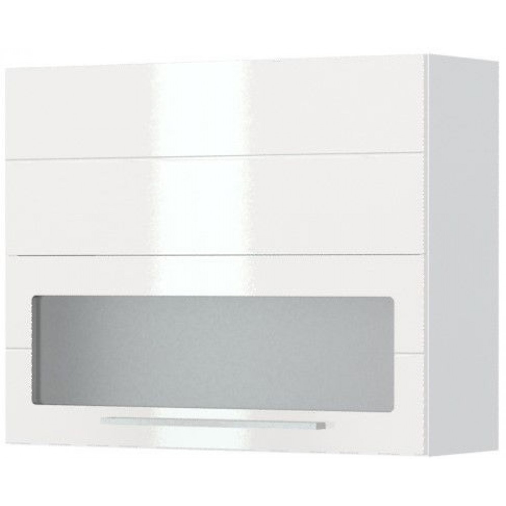 Ντουλάπι κρεμαστό Hudson V7-90-1K1SP με βιτρίνα-Λευκό - Λευκό γυαλιστερό