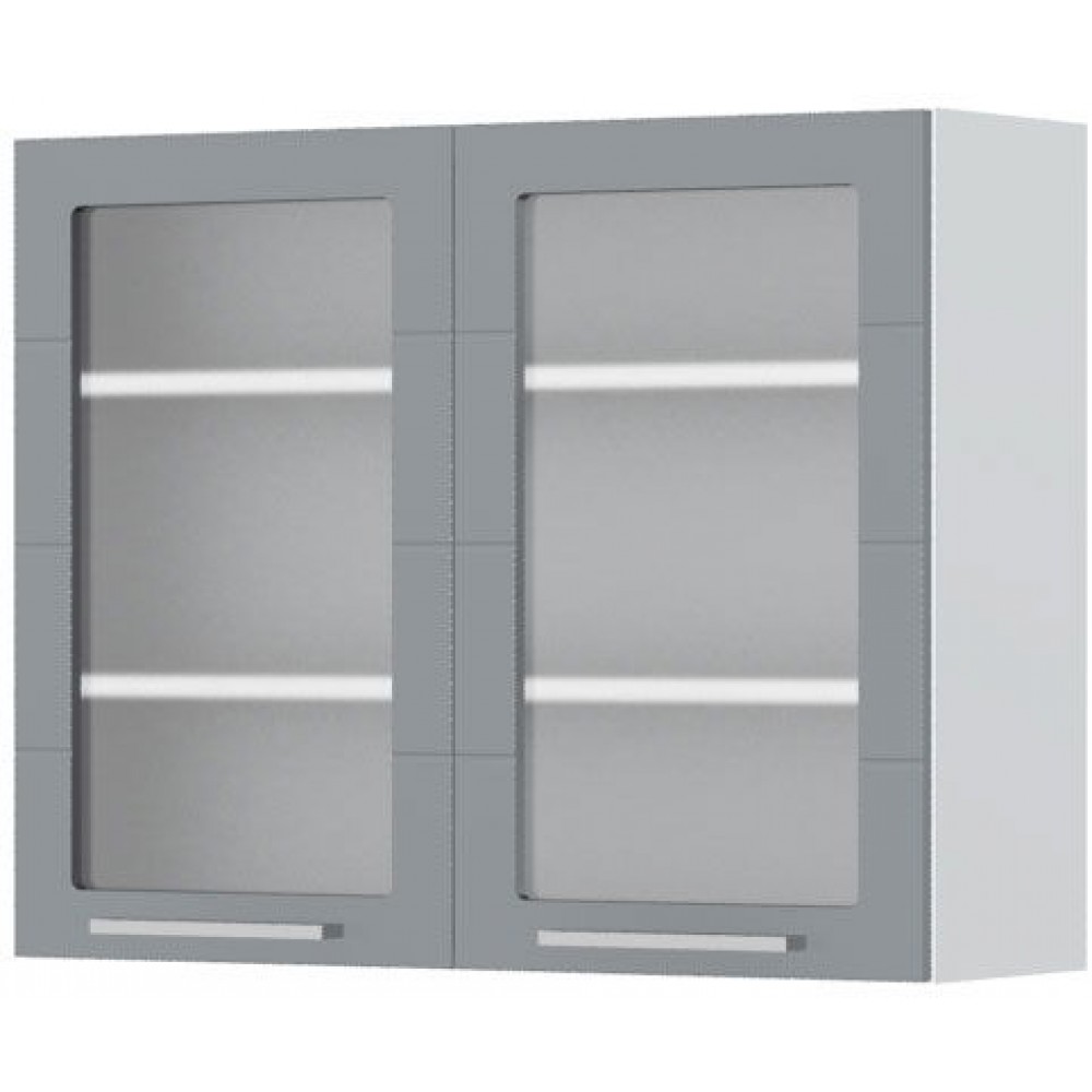 Ντουλάπι κρεμαστό Hudson V7-90-2KS με βιτρίνα-Λευκό - Γκρι