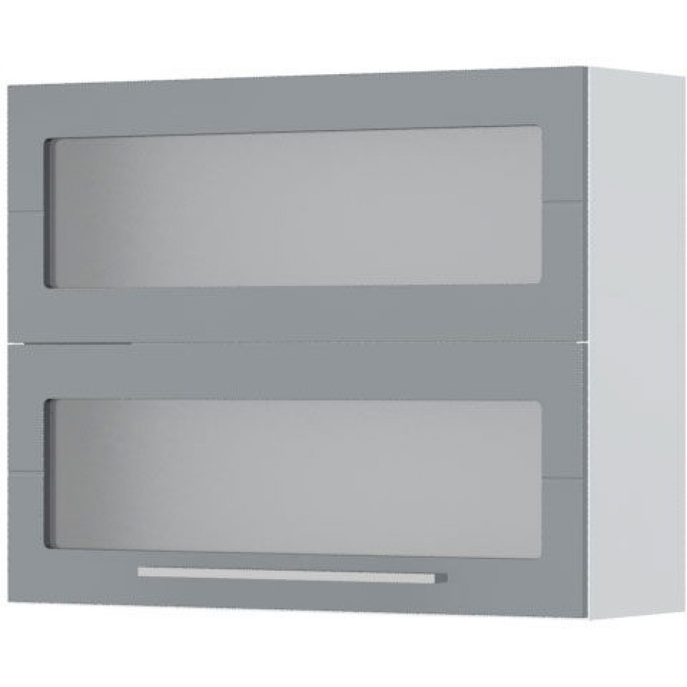 Ντουλάπι κρεμαστό Hudson V7-90-2KSP με βιτρίνα-Λευκό - Γκρι